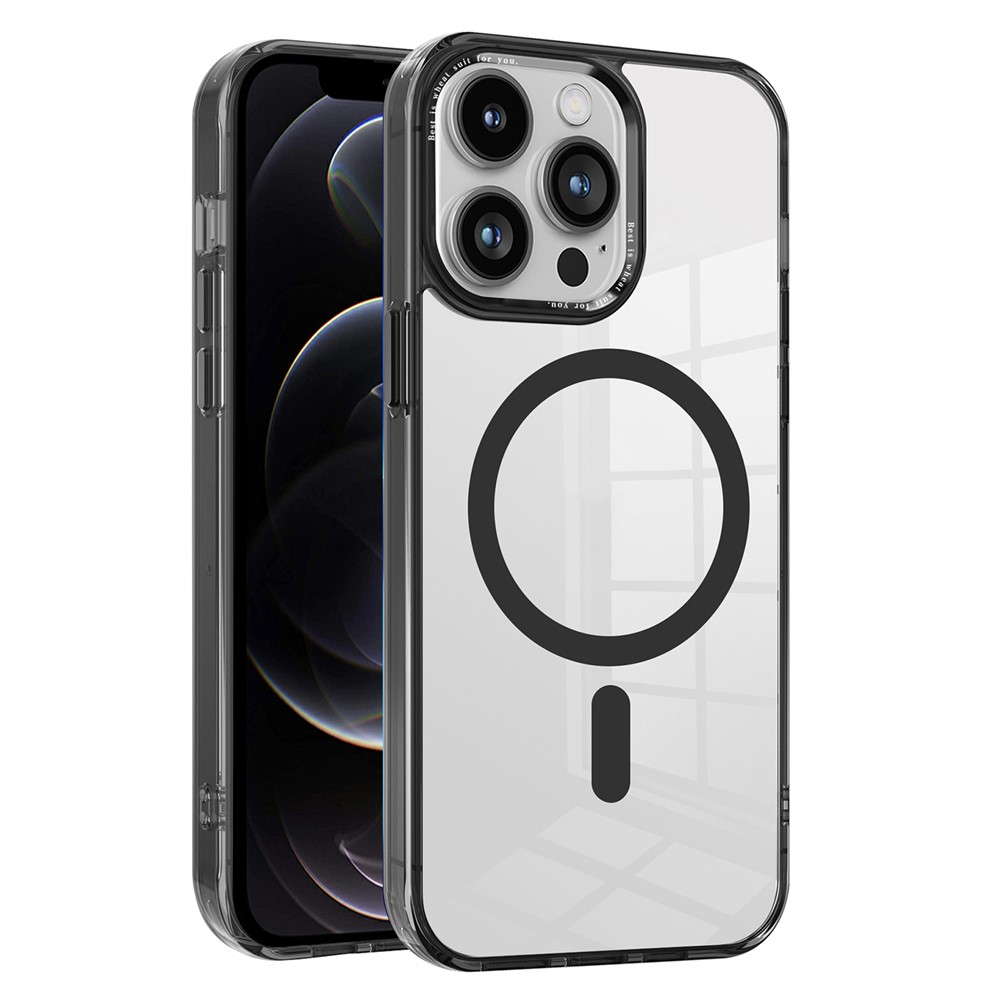 For iPhone 12 / 12 Pro Magnetic Phone Case Transparent PC + TPU Cover Compatible with MagSafe - Black
