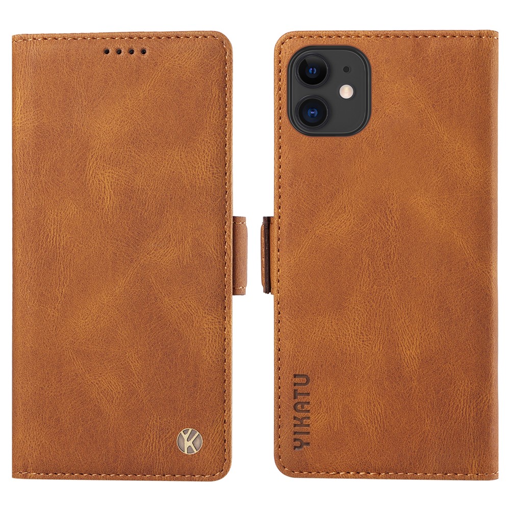 YIKATU YK-005 PU Leather Flip Cover for iPhone 11 , Wallet Stand Skin-touch Phone Case - Brown