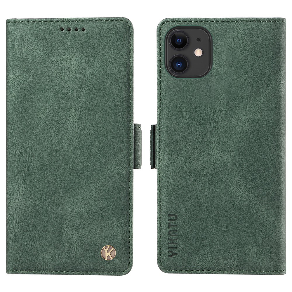 YIKATU YK-005 PU Leather Flip Cover for iPhone 11 , Wallet Stand Skin-touch Phone Case - Green
