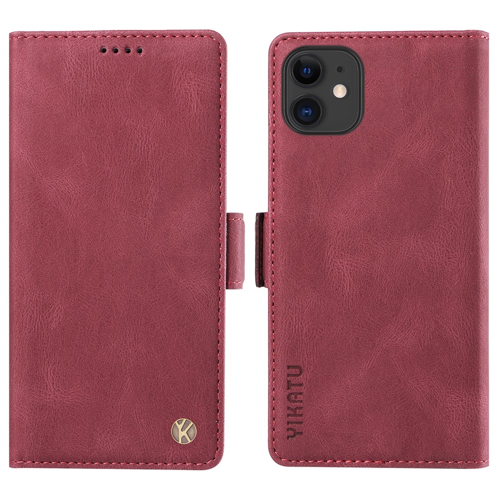 YIKATU YK-005 PU Leather Flip Cover for iPhone 11 , Wallet Stand Skin-touch Phone Case - Wine Red