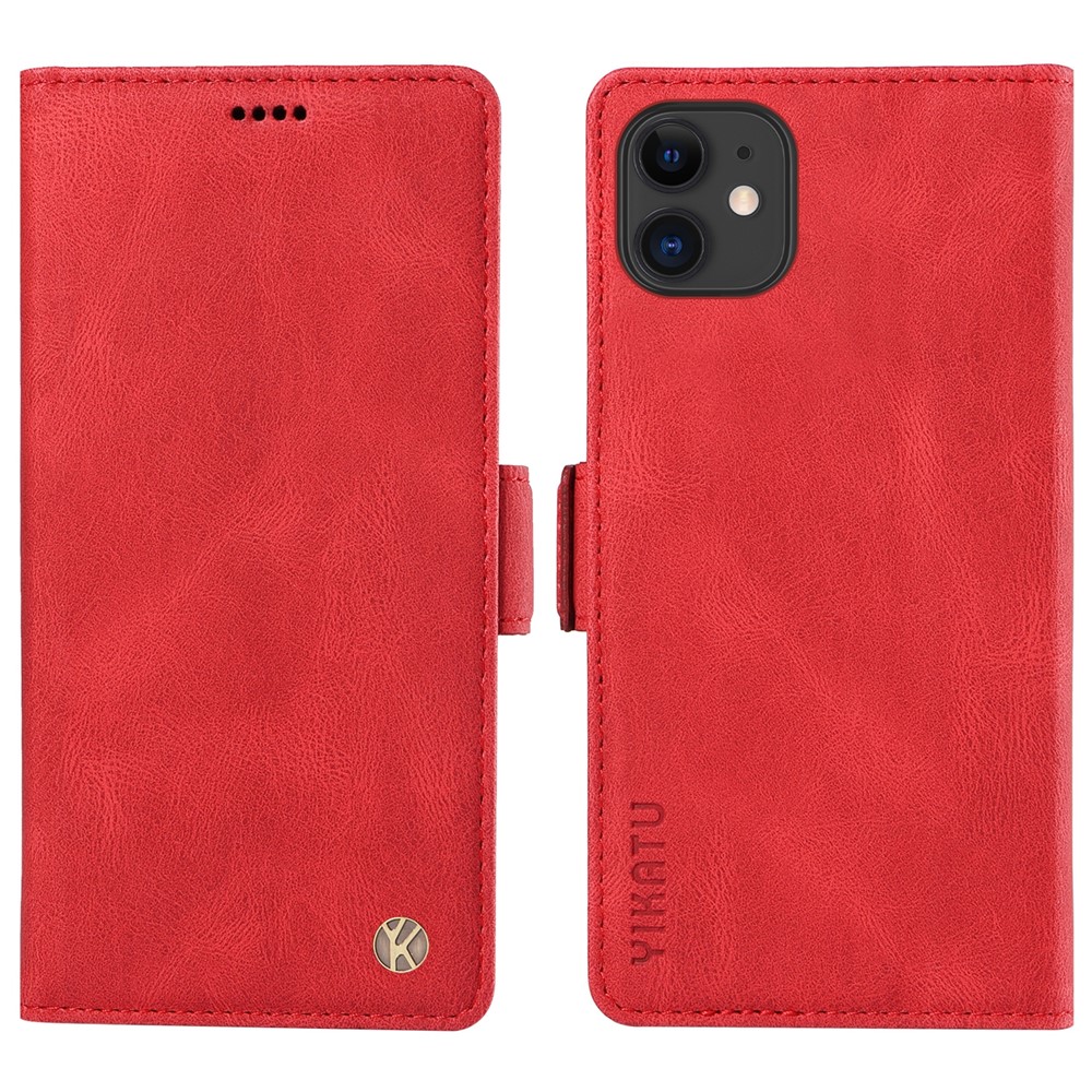 YIKATU YK-005 PU Leather Flip Cover for iPhone 11 , Wallet Stand Skin-touch Phone Case - Red