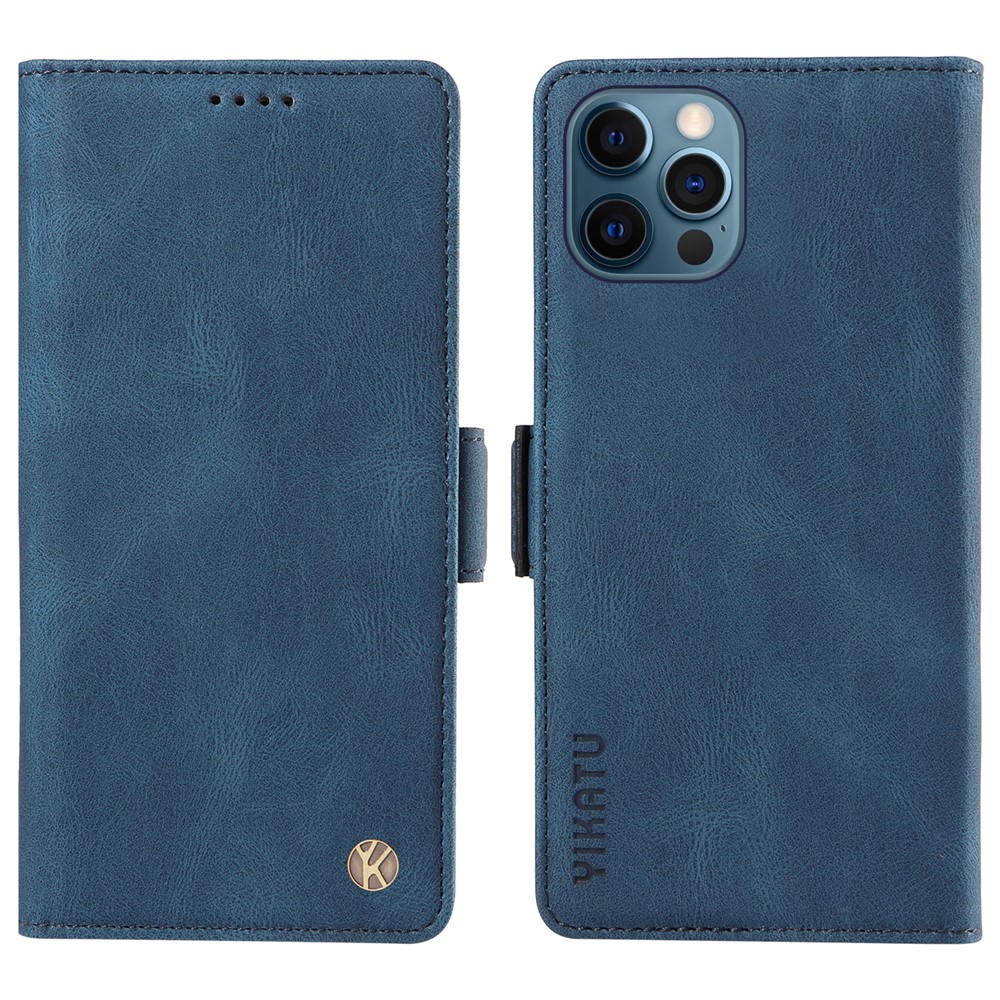 YIKATU YK-005 PU Leather Wallet Case for iPhone 12 / 12 Pro , Skin-touch Stand Magnetic Closure Phone Cover - Blue