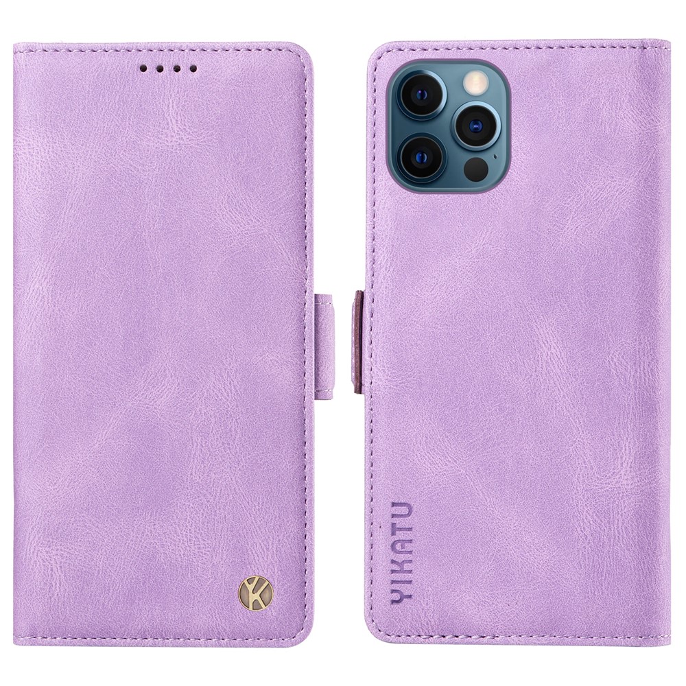 YIKATU YK-005 PU Leather Wallet Case for iPhone 12 / 12 Pro , Skin-touch Stand Magnetic Closure Phone Cover - Purple