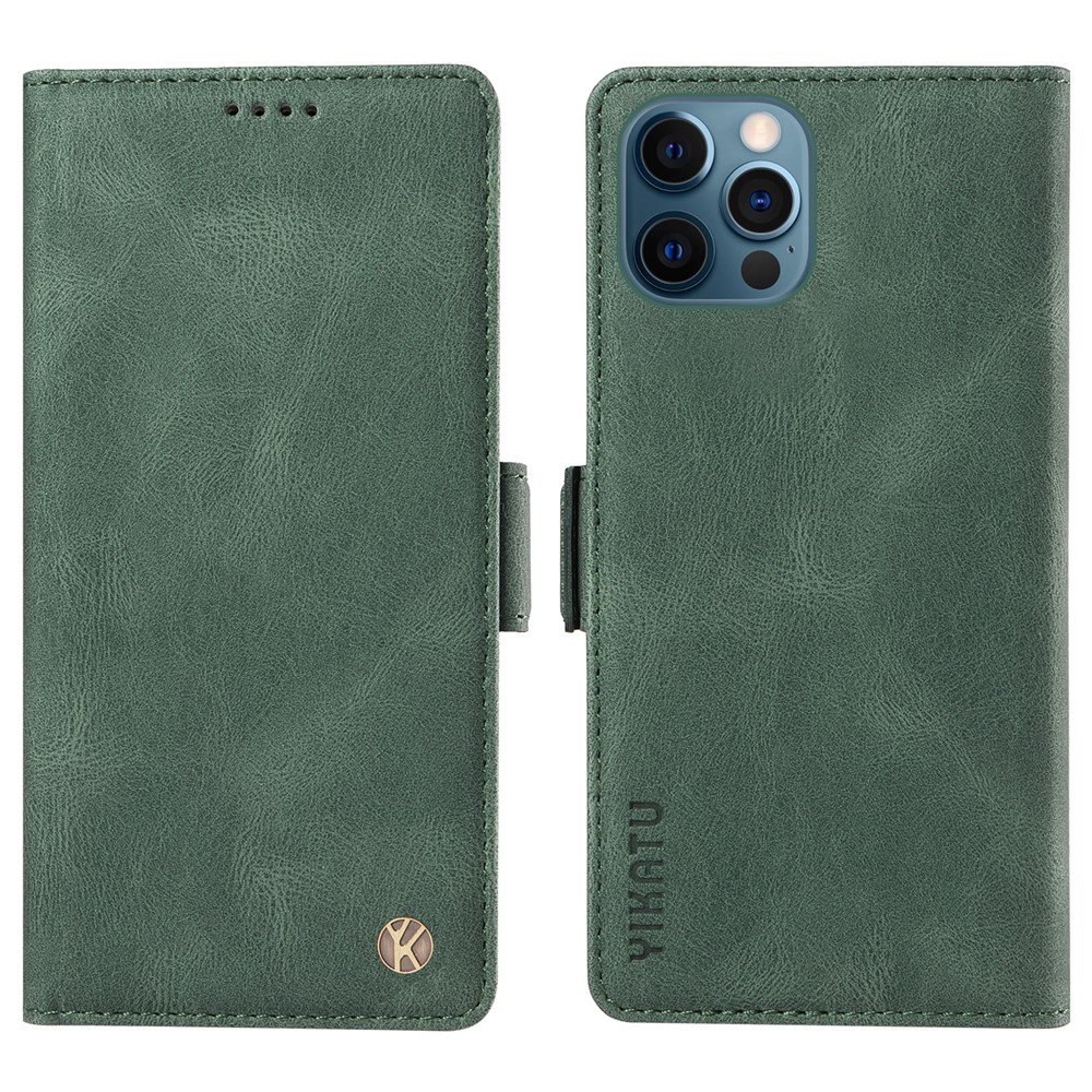 YIKATU YK-005 PU Leather Wallet Case for iPhone 12 / 12 Pro , Skin-touch Stand Magnetic Closure Phone Cover - Green