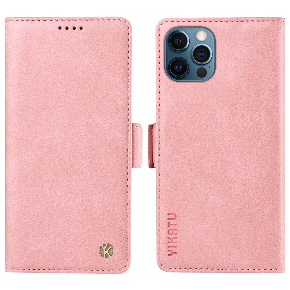 YIKATU YK-005 PU Leather Wallet Case for iPhone 12 / 12 Pro , Skin-touch Stand Magnetic Closure Phone Cover - Pink