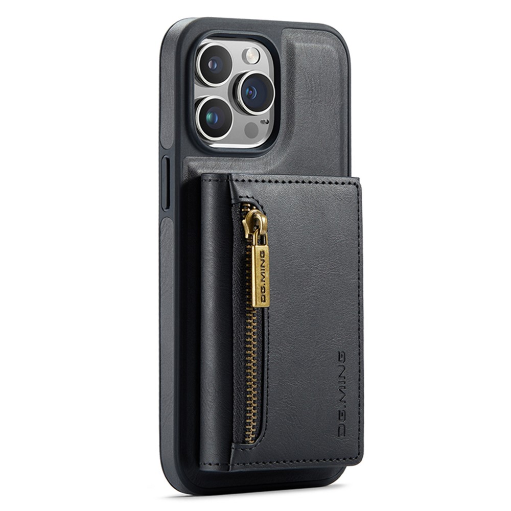 DG.MING M5 Series For iPhone 12 / 12 Pro Case Tri-fold Wallet PU+PC+TPU Phone Cover - Black