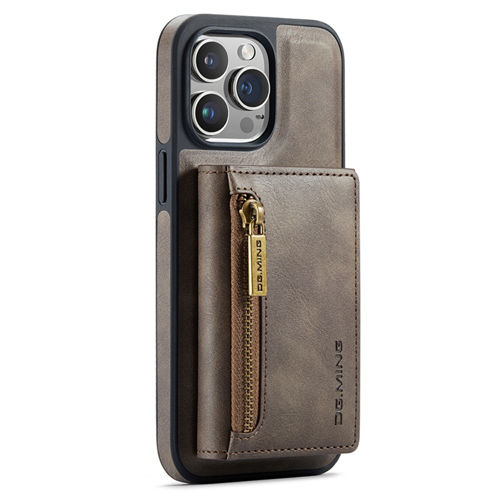 DG.MING M5 Series For iPhone 12 / 12 Pro Case Tri-fold Wallet PU+PC+TPU Phone Cover - Coffee