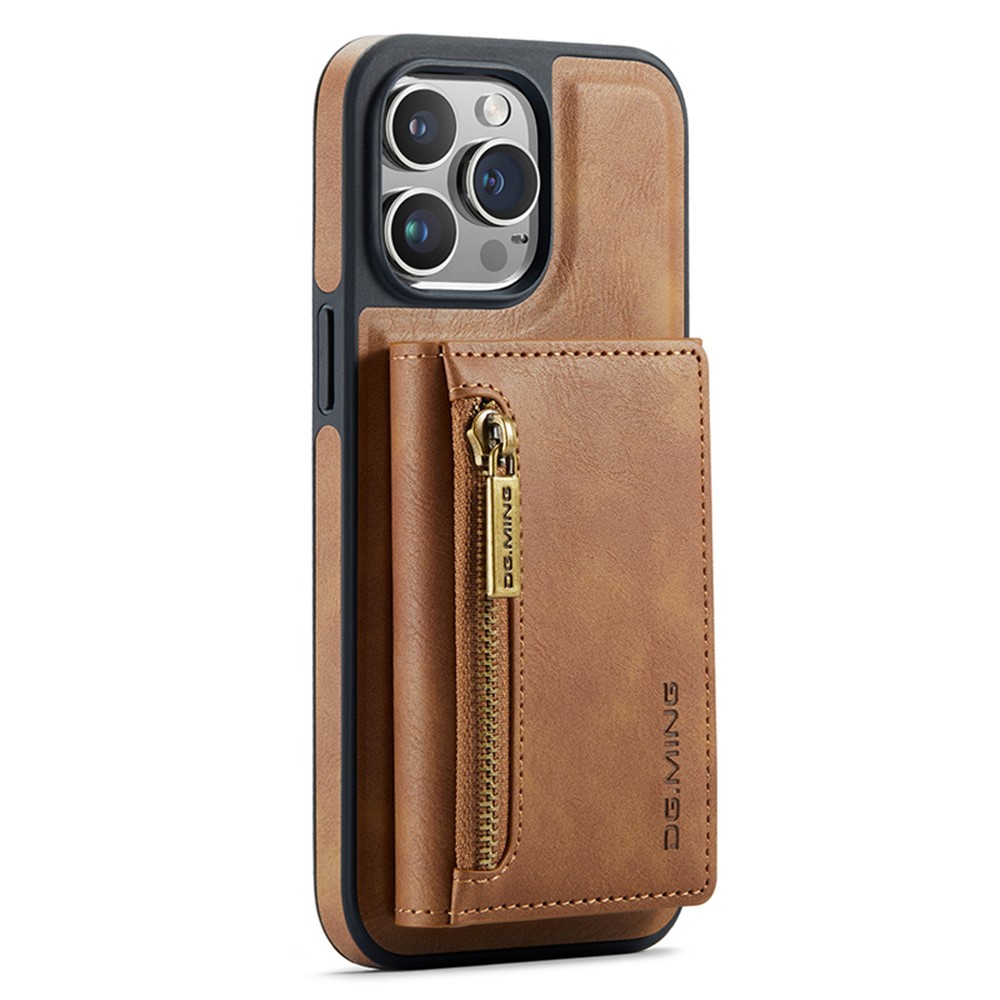 DG.MING M5 Series For iPhone 12 / 12 Pro Case Tri-fold Wallet PU+PC+TPU Phone Cover - Brown