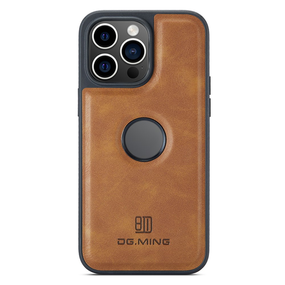 DG.MING For iPhone 12 / 12 Pro Case Logo View PU Leather+PC+TPU Anti-Scratch Cover - Brown