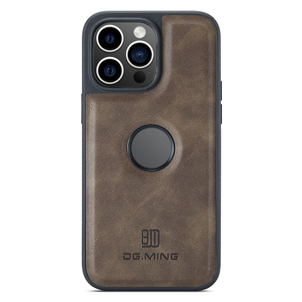 DG.MING For iPhone 12 / 12 Pro Case Logo View PU Leather+PC+TPU Anti-Scratch Cover - Coffee