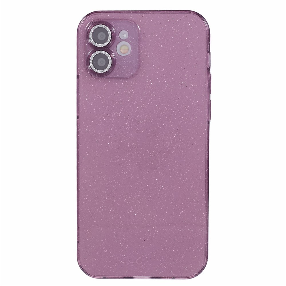 For iPhone 12 Case Anti-drop Glitter Powder TPU Phone Cover with Lens Protector - Rose