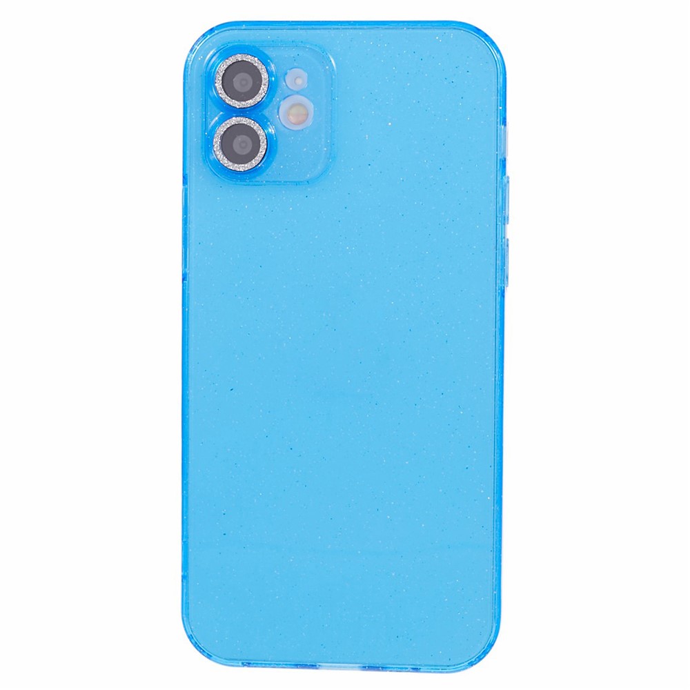 For iPhone 12 Case Anti-drop Glitter Powder TPU Phone Cover with Lens Protector - Blue