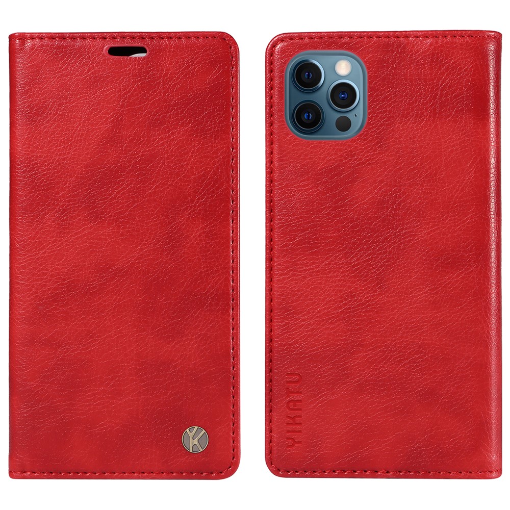 YIKATU YK-006 For iPhone 12 / iPhone 12 Pro 6.1 inch Leather Case Magnetic Closing Phone Wallet Cover - Red