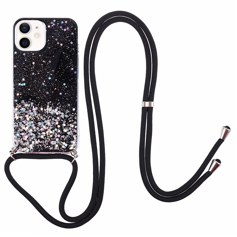 AW Series for iPhone 12 Pro / 12 Case Sparkle Epoxy TPU Phone Shell with Lanyard - Black
