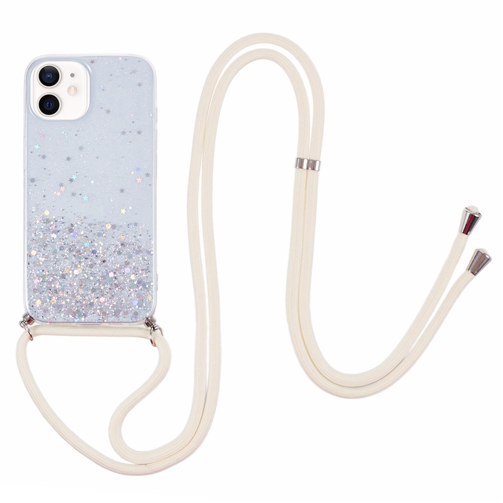 AW Series for iPhone 12 Pro / 12 Case Sparkle Epoxy TPU Phone Shell with Lanyard - White