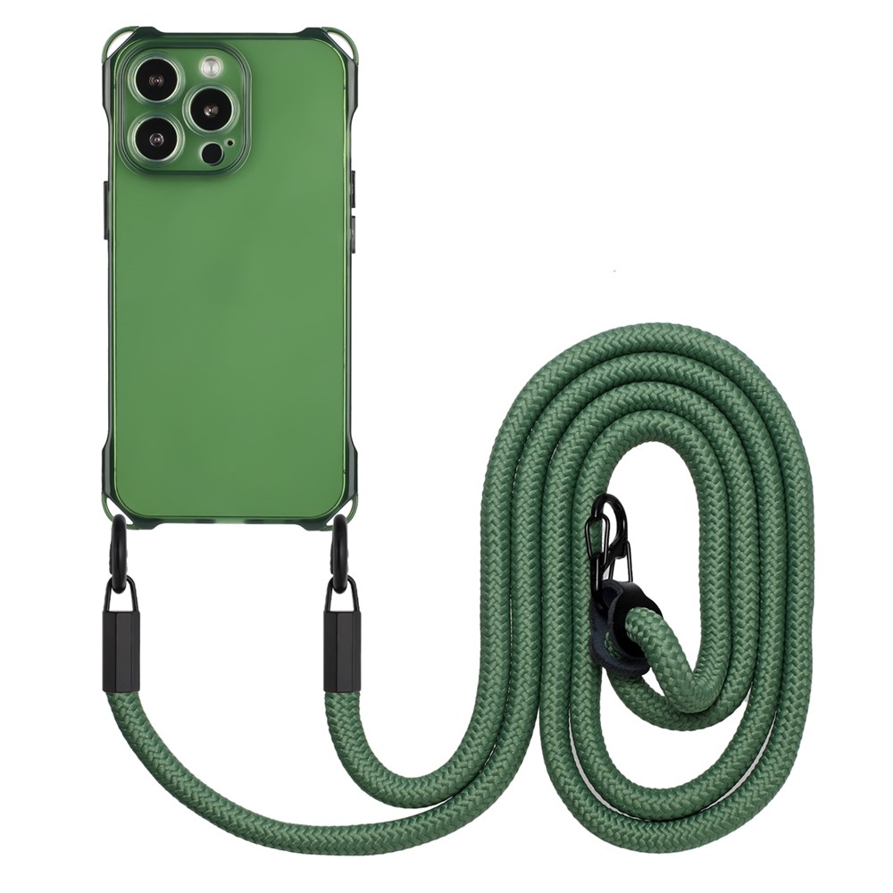 For iPhone 12 Pro 6.1 inch Case Cushioned Corners TPU Phone Cover with Shoulder Strap - Army Green