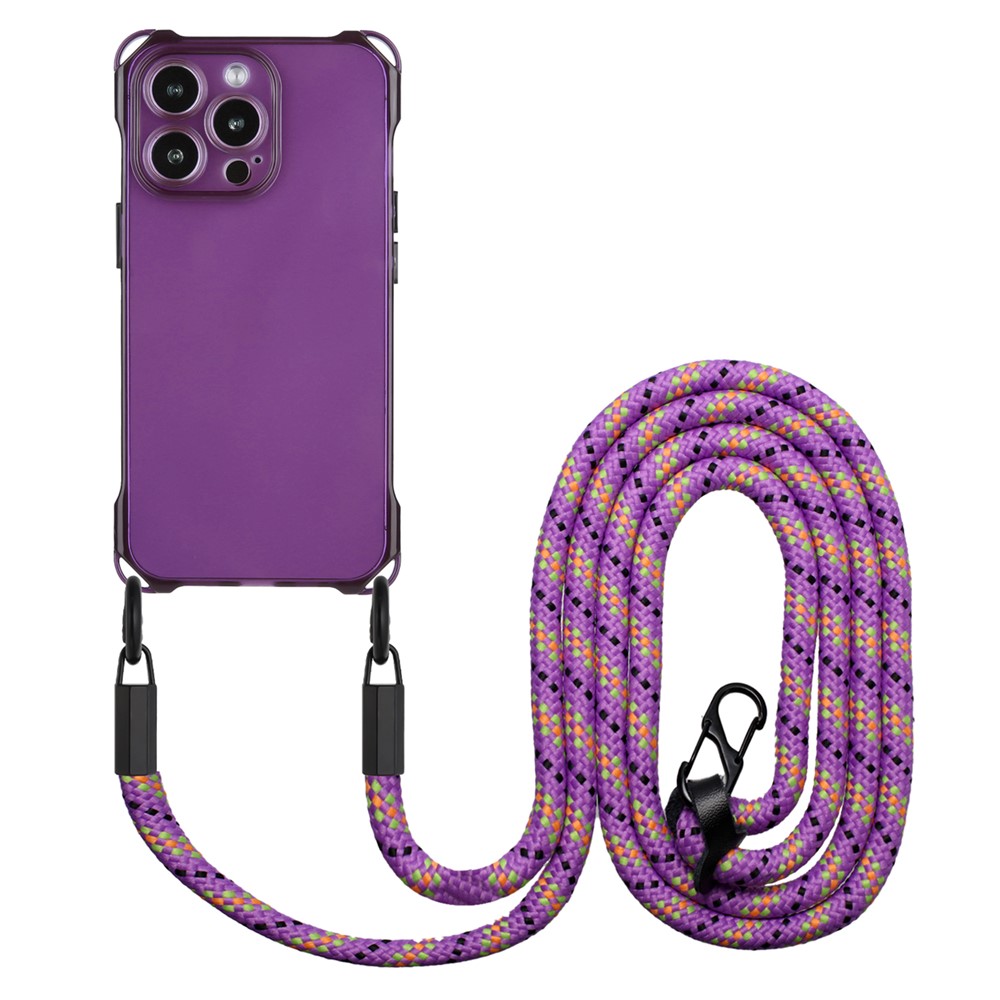 For iPhone 12 Pro 6.1 inch Case Cushioned Corners TPU Phone Cover with Shoulder Strap - Purple