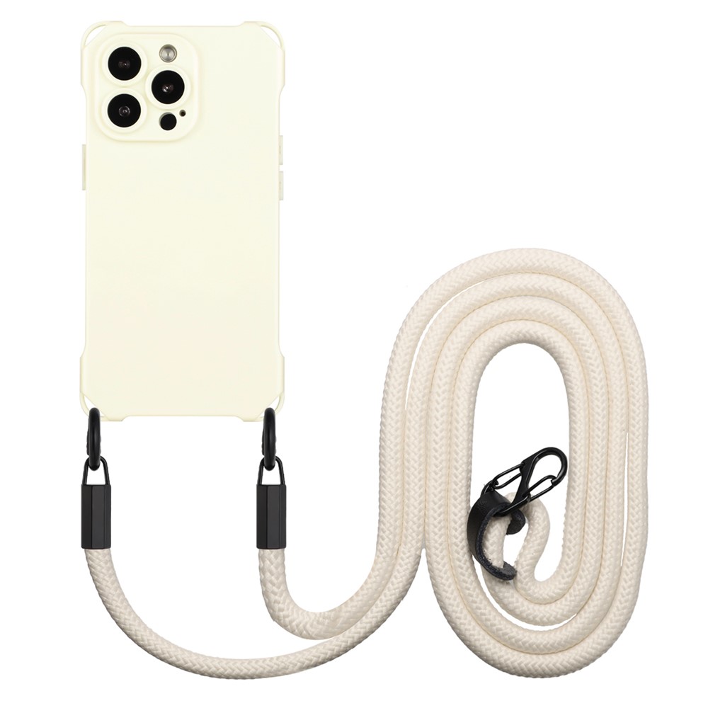 For iPhone 12 Pro 6.1 inch Case Cushioned Corners TPU Phone Cover with Shoulder Strap - White
