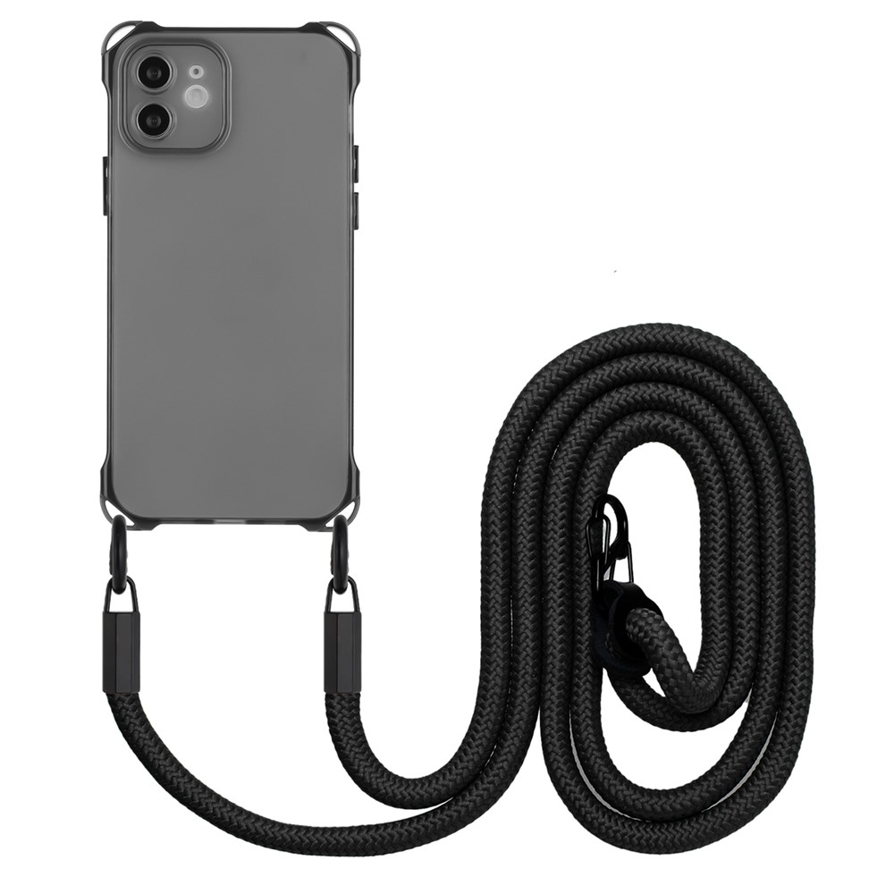 For iPhone 12 Case Protective Shockproof TPU Phone Cover with Rope - Black