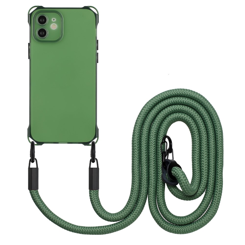 For iPhone 12 Case Protective Shockproof TPU Phone Cover with Rope - Army Green