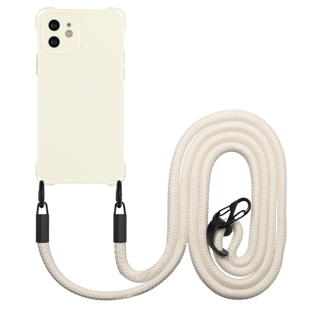 For iPhone 12 Case Protective Shockproof TPU Phone Cover with Rope - White