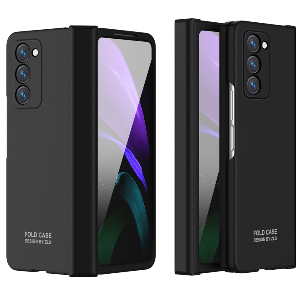 For Samsung Galaxy Z Fold2 5G Hard PC Case Anti-scratch Phone Cover with Tempered Glass Film - Black