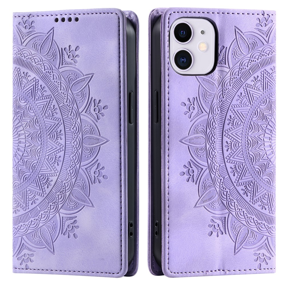 For iPhone 11 Case Anti-Scratch Wallet PU Leather Magnetic Imprinted Stand Phone Cover - Purple