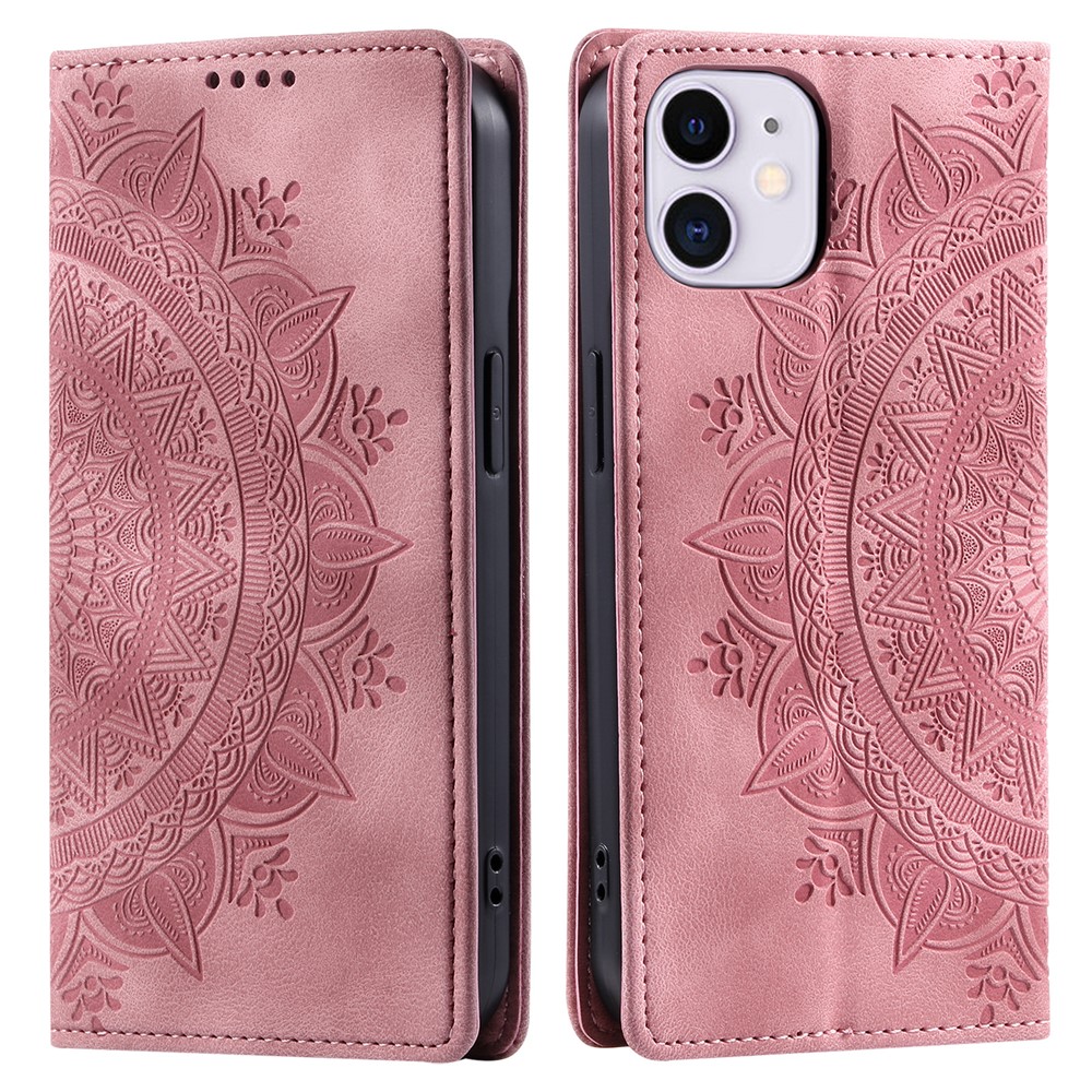 For iPhone 11 Case Anti-Scratch Wallet PU Leather Magnetic Imprinted Stand Phone Cover - Rose Gold