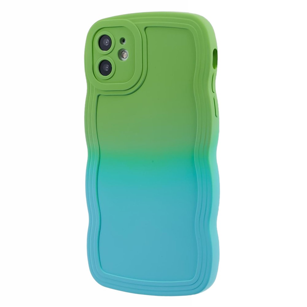 JTW Series for iPhone 11 Case Rubberized TPU Gradient Phone Cover - Green+Baby Blue