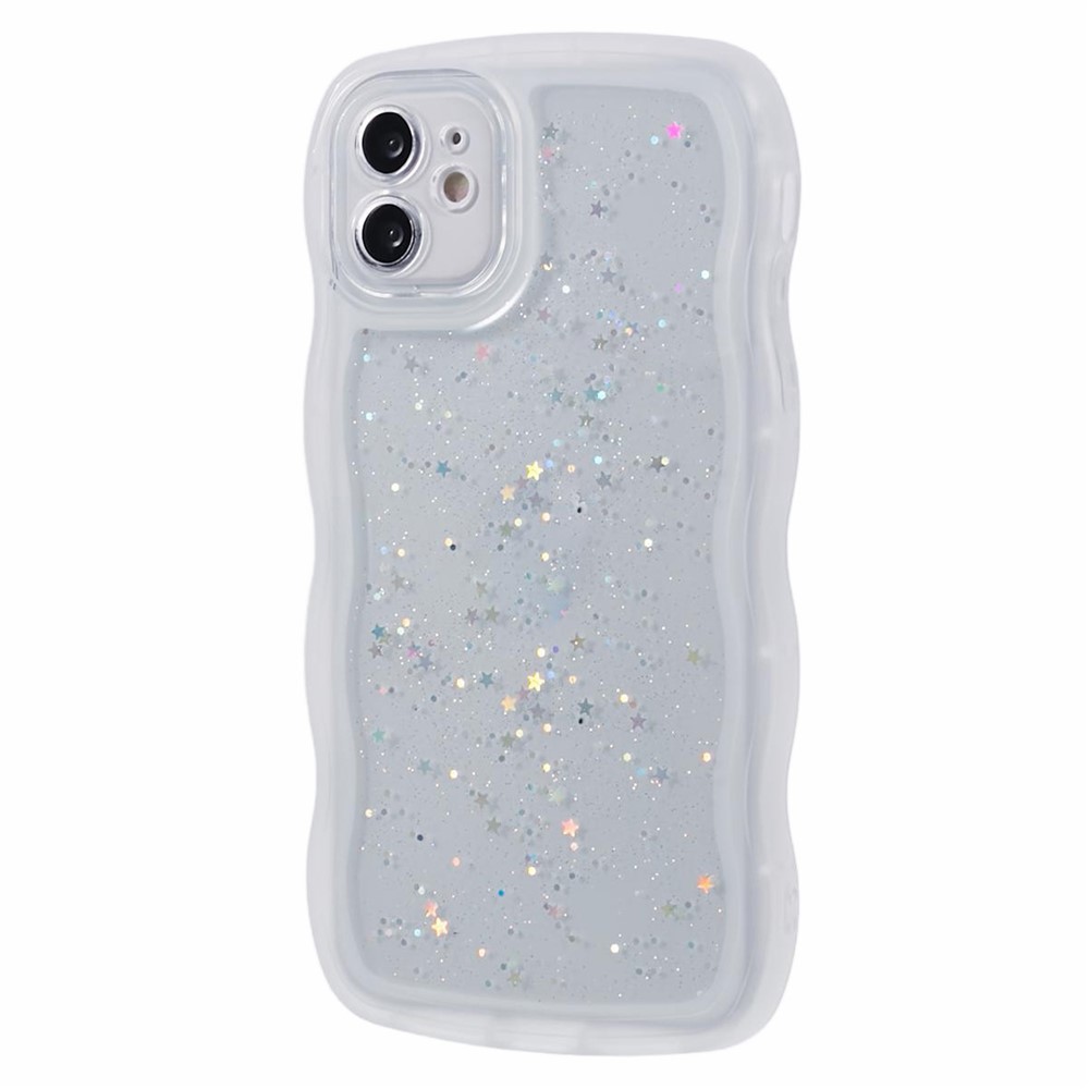 JTW Series for iPhone 11 TPU Case Glitter Stars Wavy Edge Protective Phone Cover - White