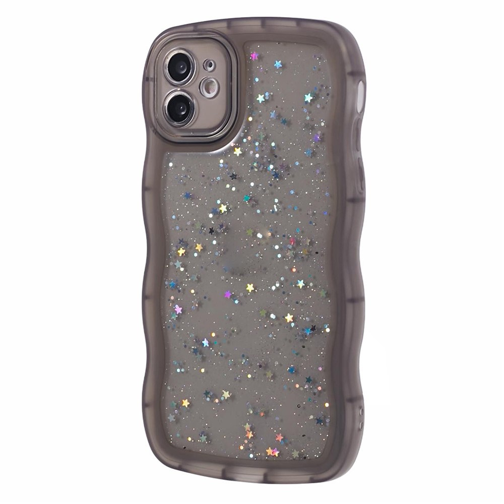 JTW Series for iPhone 11 TPU Case Glitter Stars Wavy Edge Protective Phone Cover - Black