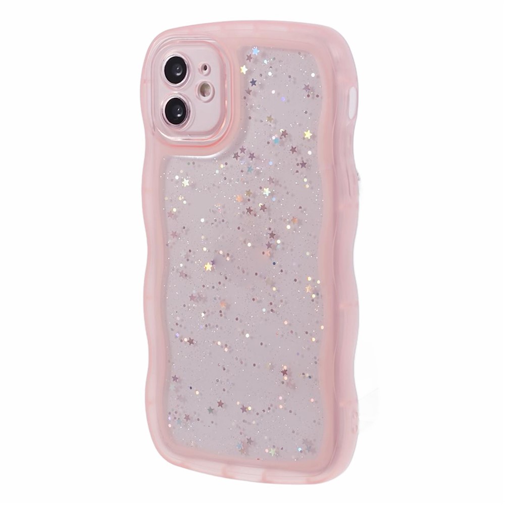 JTW Series for iPhone 12 Case Wavy Edge Star Sequins Epoxy Phone Cover - Pink