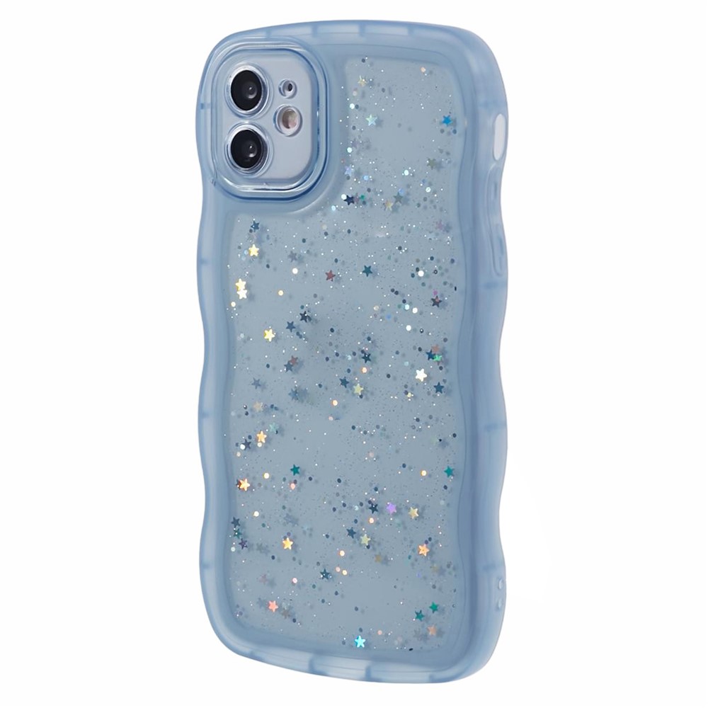 JTW Series for iPhone 12 Case Wavy Edge Star Sequins Epoxy Phone Cover - Blue