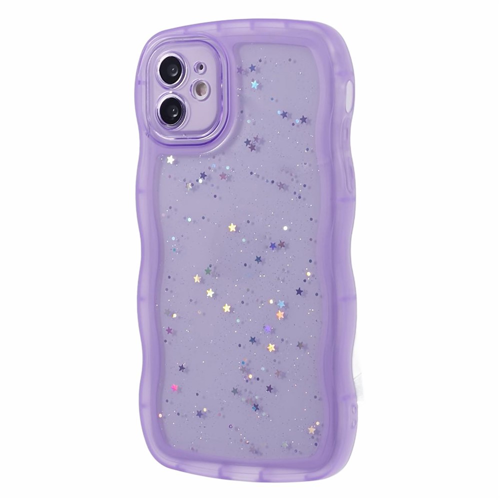 JTW Series for iPhone 12 Case Wavy Edge Star Sequins Epoxy Phone Cover - Purple