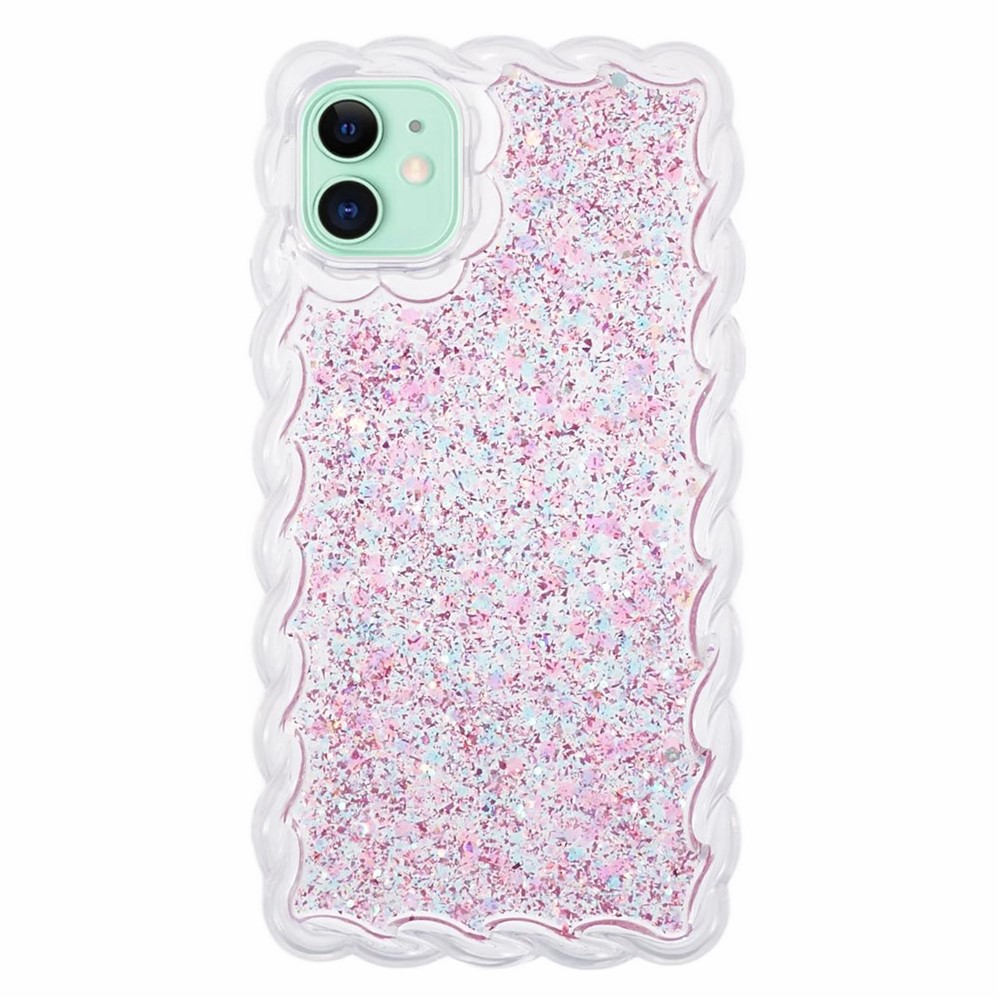 JTW Series for iPhone 12 / 12 Pro Case Twisted Edges Glitter Sequins Epoxy Phone Cover - Pink