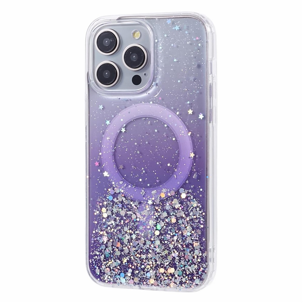 JTW Series For iPhone 12 / 12 Pro 6.1 inch Case Sparkle Epoxy TPU+Acrylic Phone Cover Compatible with MagSafe - Purple