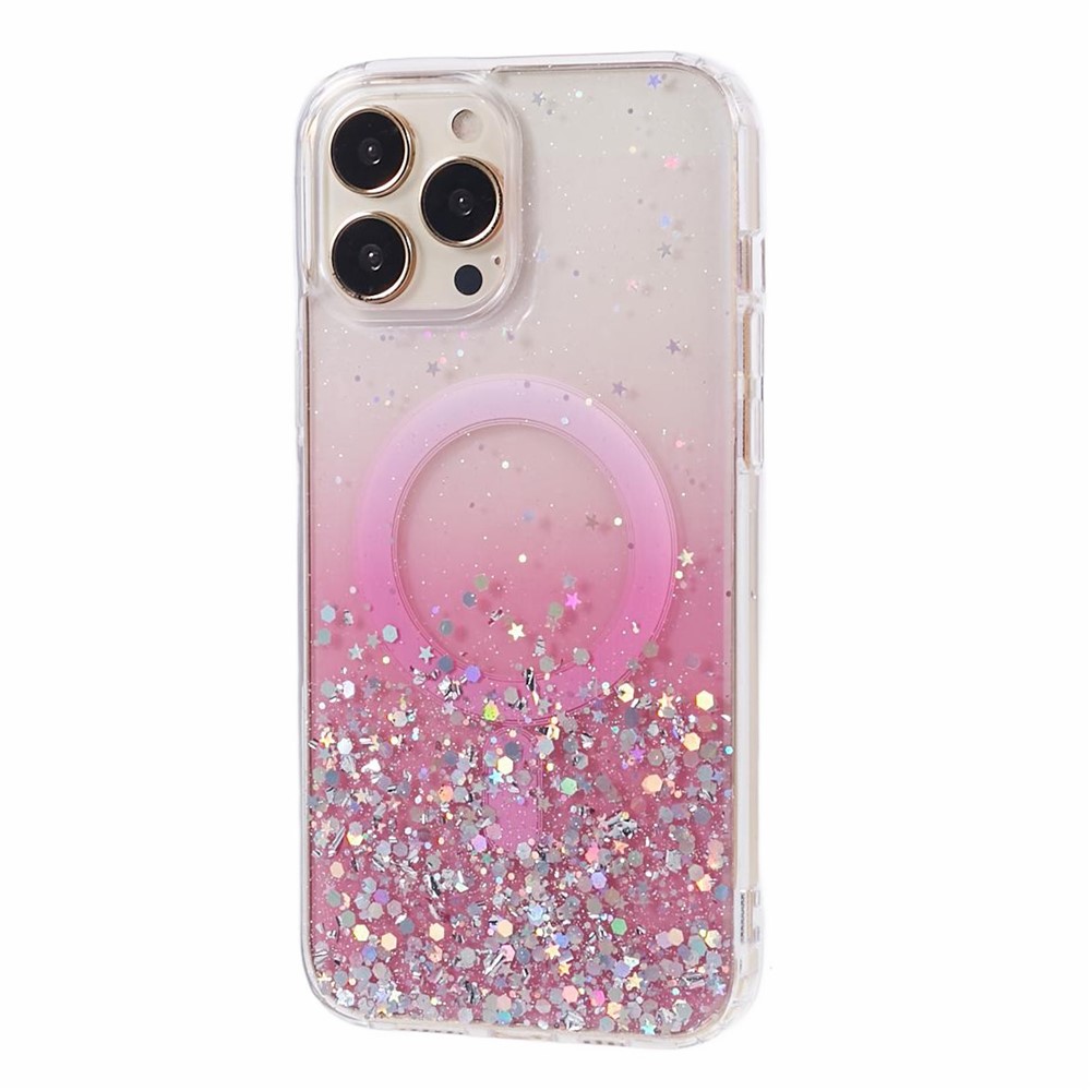 JTW Series For iPhone 12 / 12 Pro 6.1 inch Case Sparkle Epoxy TPU+Acrylic Phone Cover Compatible with MagSafe - Pink