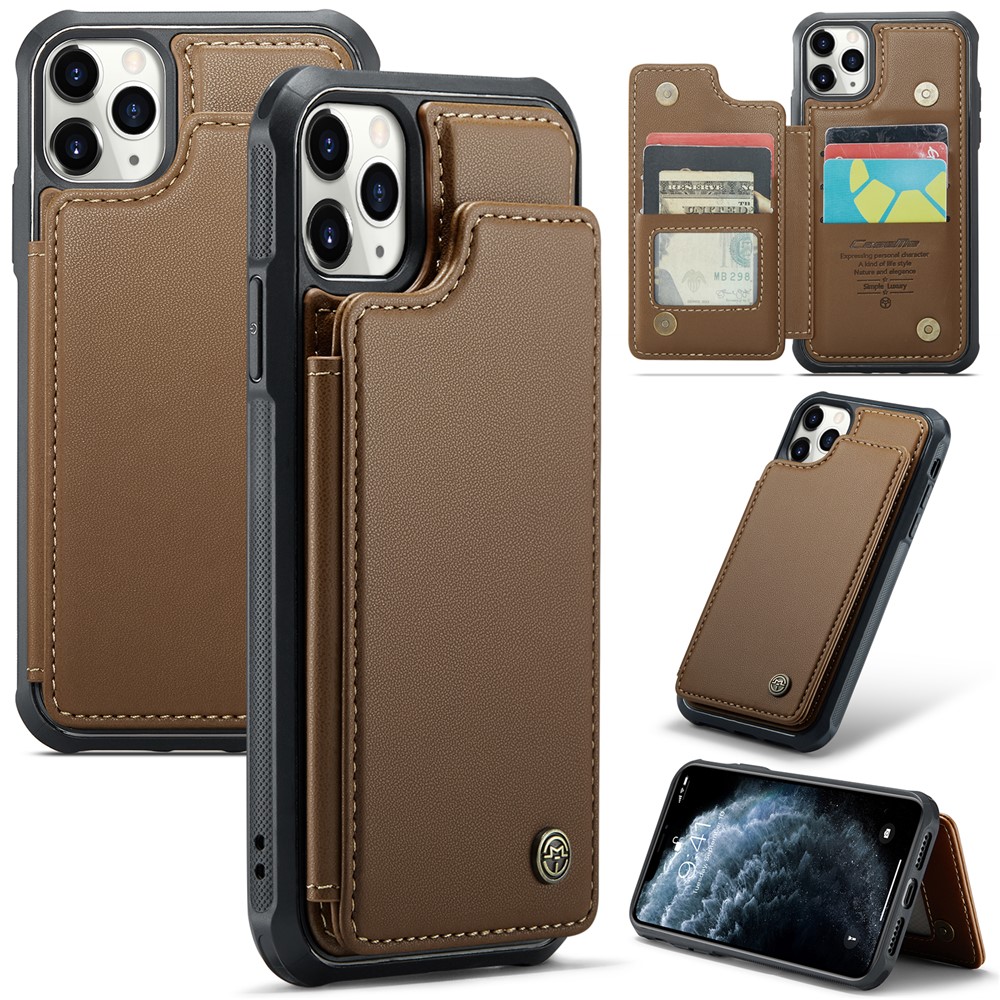For iPhone 11 Pro Max Phone Case CASEME C22 Leather Back Cover with RFID Blocking Card Slots - Brown