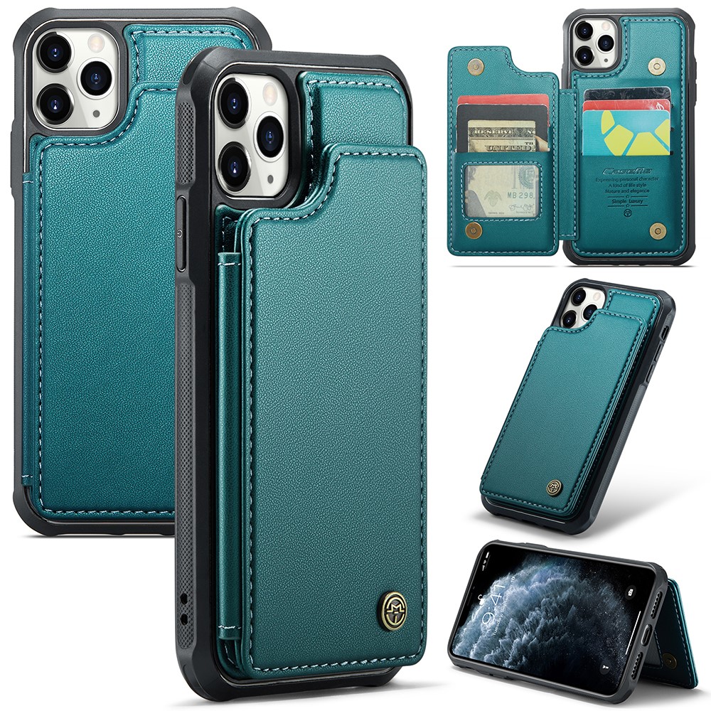 For iPhone 11 Pro Max Phone Case CASEME C22 Leather Back Cover with RFID Blocking Card Slots - Green