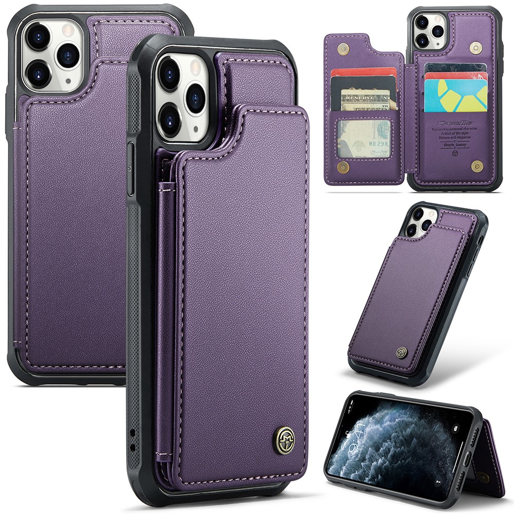 For iPhone 11 Pro Max Phone Case CASEME C22 Leather Back Cover with RFID Blocking Card Slots - Purple