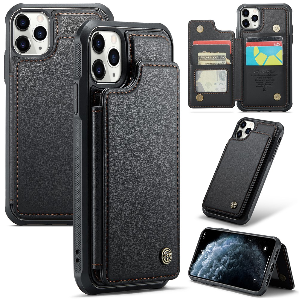 For iPhone 11 Pro Max Phone Case CASEME C22 Leather Back Cover with RFID Blocking Card Slots - Black