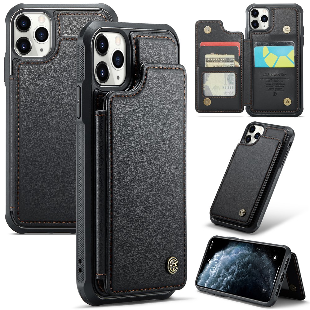 For iPhone 11 Pro Phone Case CASEME C22 Leather Back Cover with RFID Blocking Card Slots - Black