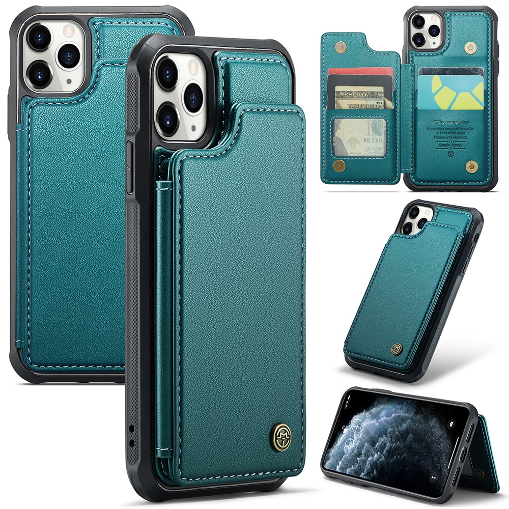 For iPhone 11 Pro Phone Case CASEME C22 Leather Back Cover with RFID Blocking Card Slots - Green
