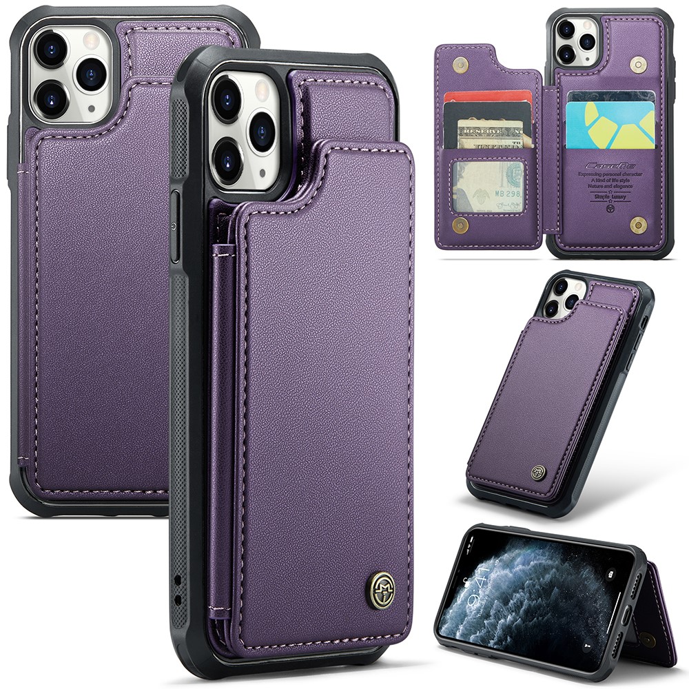 For iPhone 11 Pro Phone Case CASEME C22 Leather Back Cover with RFID Blocking Card Slots - Purple