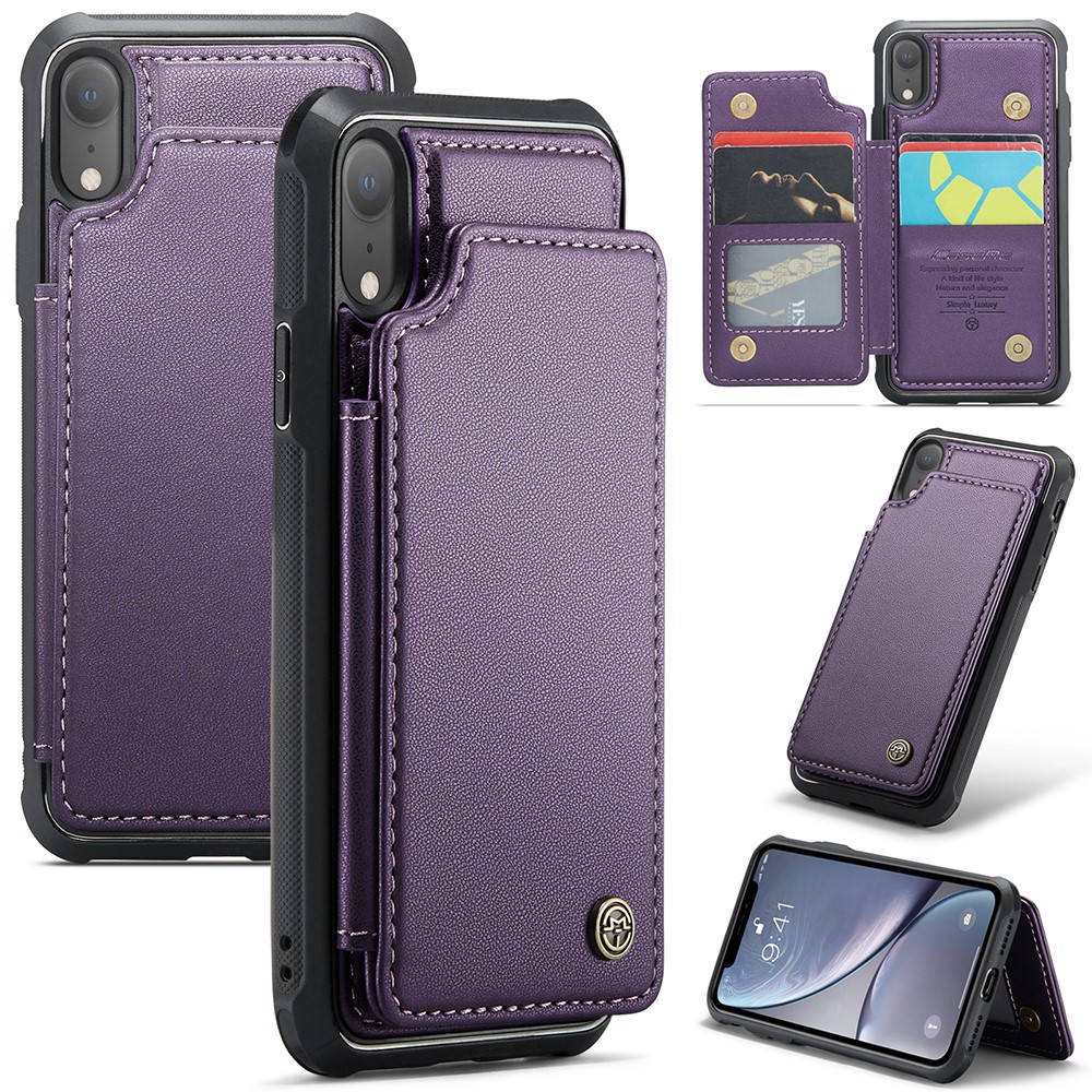 For iPhone XR Phone Case CASEME C22 Leather Back Cover with RFID Blocking Card Slots - Purple