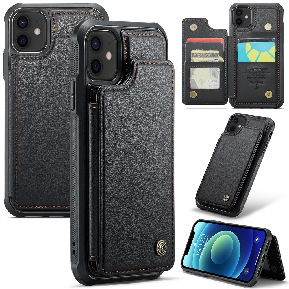 For iPhone 12 / 12 Pro Phone Case CASEME C22 Leather Back Cover with RFID Blocking Card Slots - Black