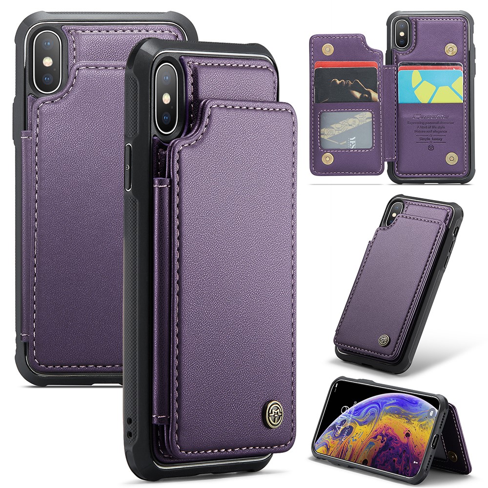 For iPhone XS Max Phone Case CASEME C22 Leather Back Cover with RFID Blocking Card Slots - Purple