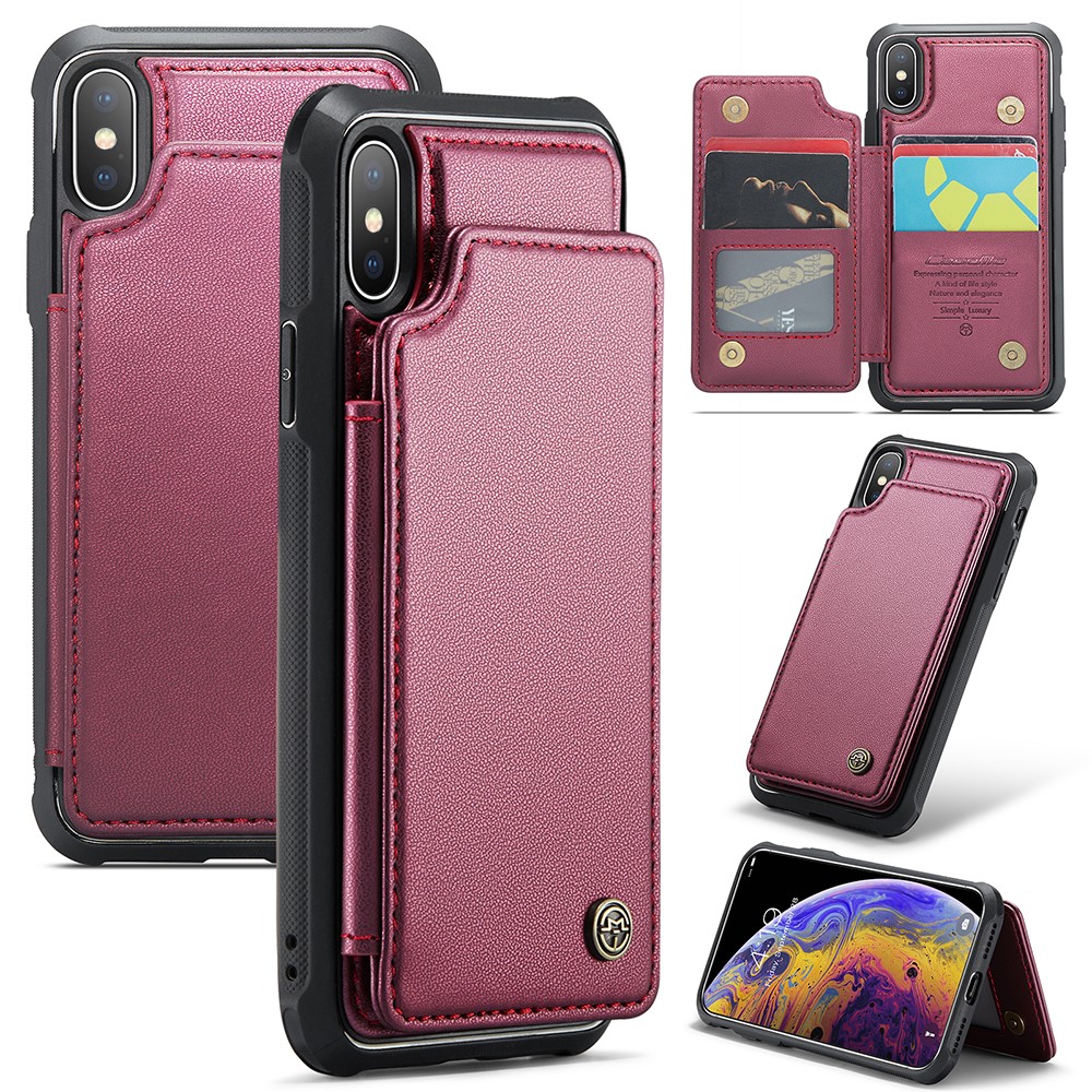 For iPhone XS Max Phone Case CASEME C22 Leather Back Cover with RFID Blocking Card Slots - Red
