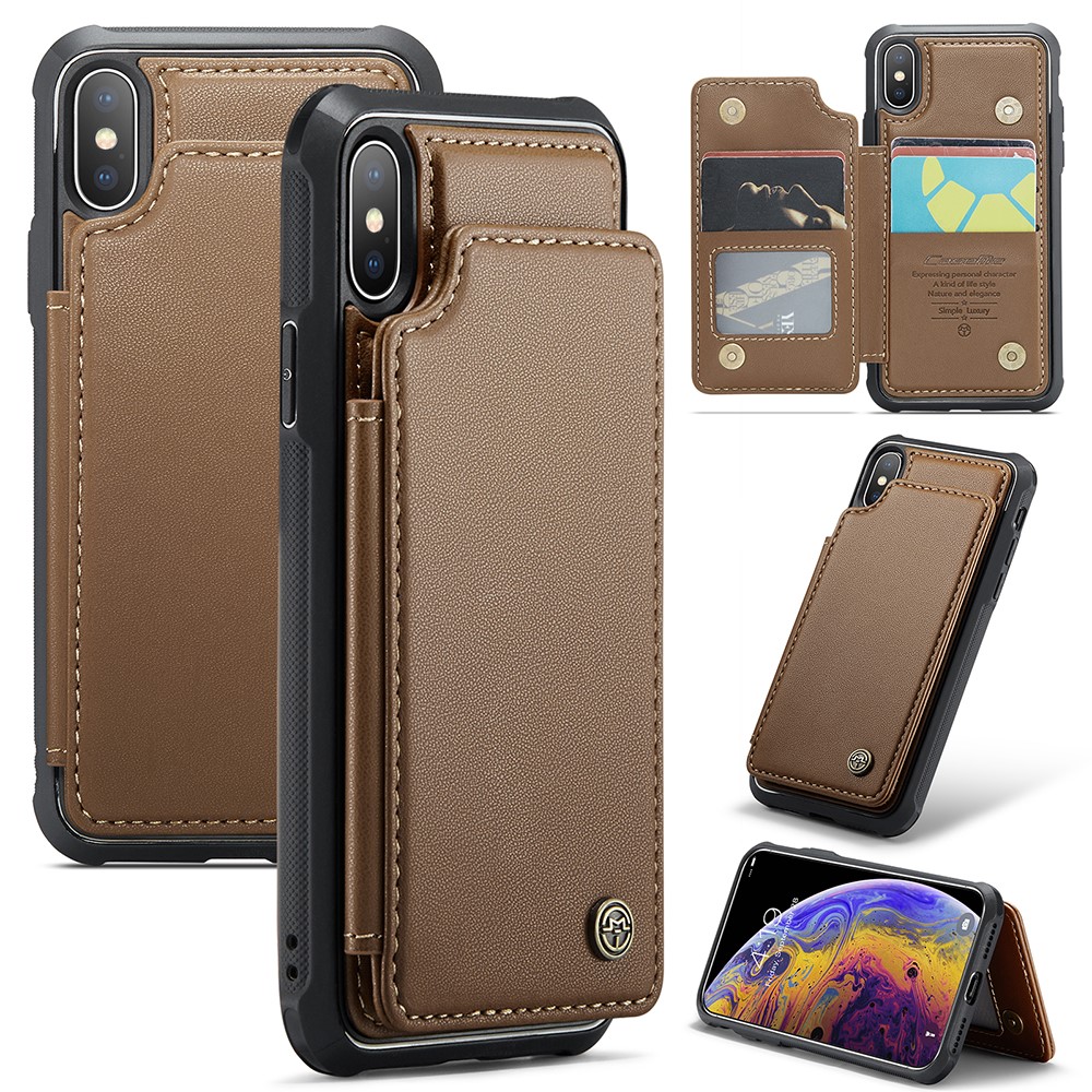 For iPhone XS Max Phone Case CASEME C22 Leather Back Cover with RFID Blocking Card Slots - Brown