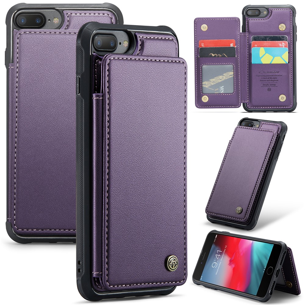 For iPhone 6 Plus / 7 Plus / 8 Plus / 6s Plus Phone Case CASEME C22 Leather Back Cover with RFID Blocking Card Slots - Purple